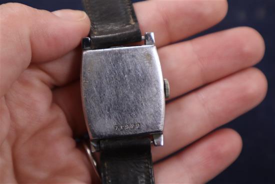 A Swiss Art Deco stainless steel Jump Hour wristwatch